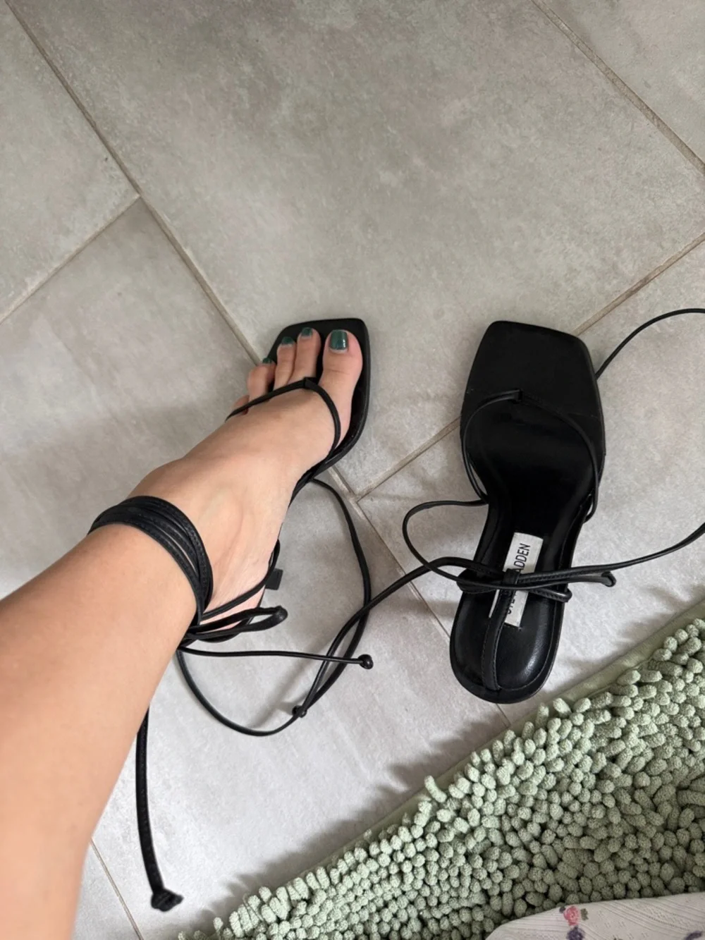 Steve Madden Black Lace-Up Square-Toe Strappy Sandals - Picture 7 of 9